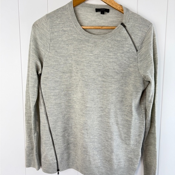 J. Crew Sweaters - J. Crew 100% Merino Wool Light Gray Crewneck Sweater with Zipper